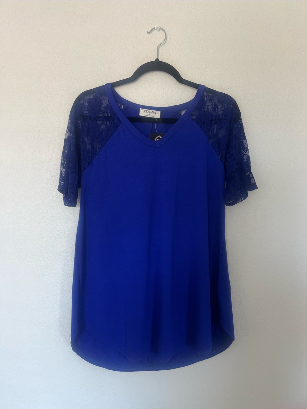 Zenana Outfitters Royal Blue V-Neck Lace Sleeve Top
